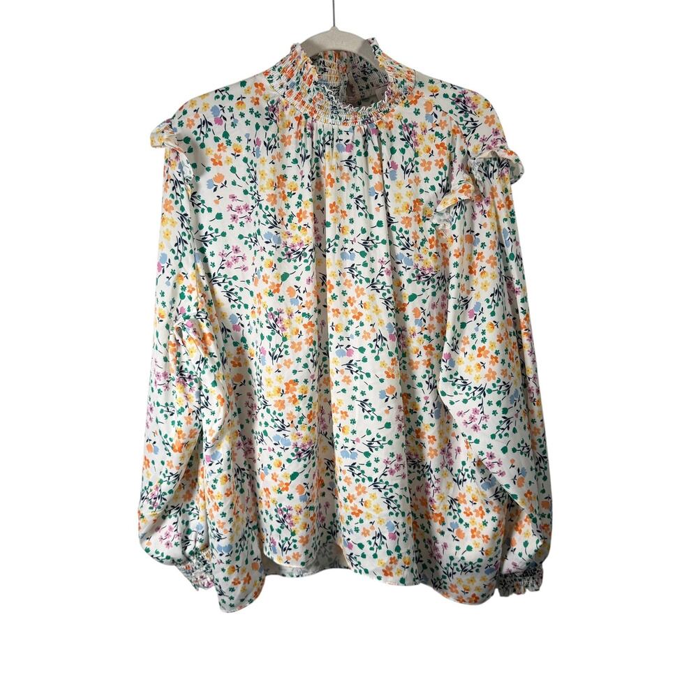 Summer Salt White Floral Long Sleeve Blouse Preppy Office Womens Plus 1xl